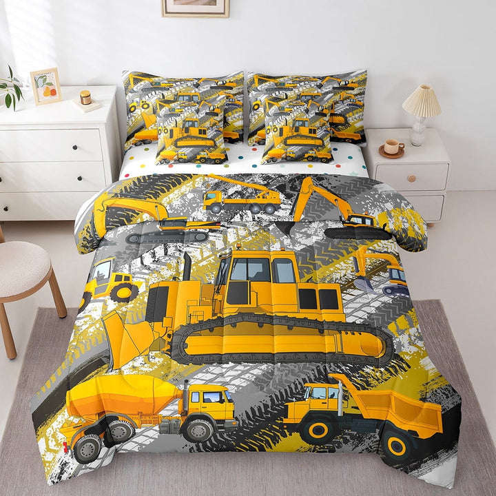 Erosebridal Cartoon Truck Bedding Sets King Size,Construction Vehicles Bed in a Bag King size,Breathable Reversible Bedding King Size,Tractor Room Decorative,7 Pieces