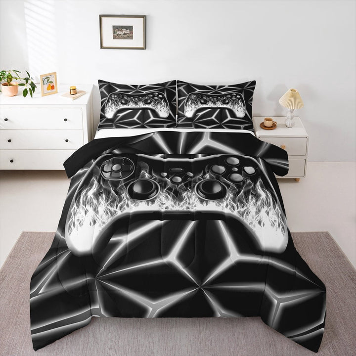 Erosebridal Gamer Bedding Twin Comforter Set , Geometric Duvet Insert, Black Grey, Reversible, 2 Pieces