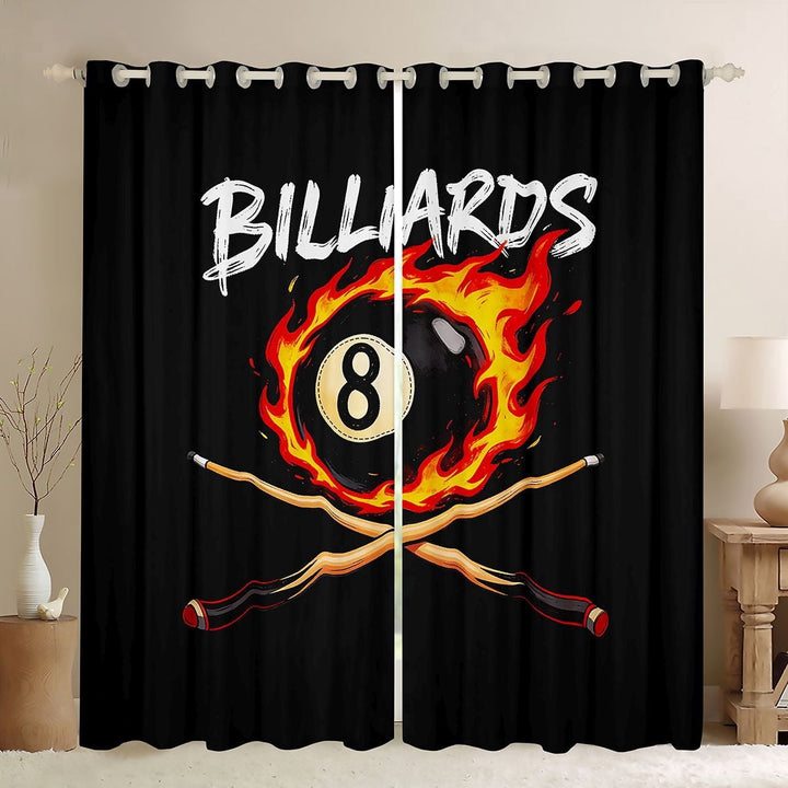 Erosebridal Flaming 8 Ball Curtains Pack of 2 (42x84 Each), Black Orange Billiards Curtains Blackout for Men and Women