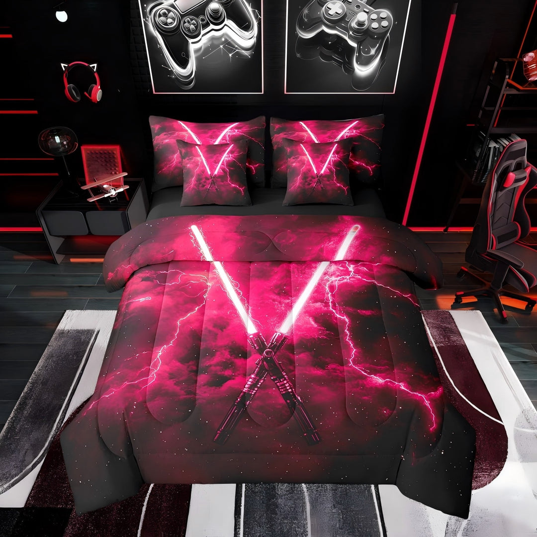 Erosebridal Game Lightning Comforter Sets Twin Size, Neon Glowing Lightning Comforters &amp; Duvets, Galaxy Room Decor, Reversible