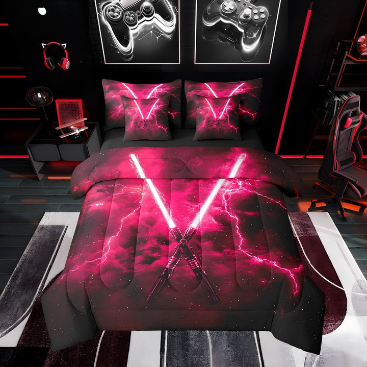 Erosebridal Game Lightning Comforter Sets Twin Size, Neon Glowing Lightning Comforters &amp; Duvets, Galaxy Room Decor, Reversible