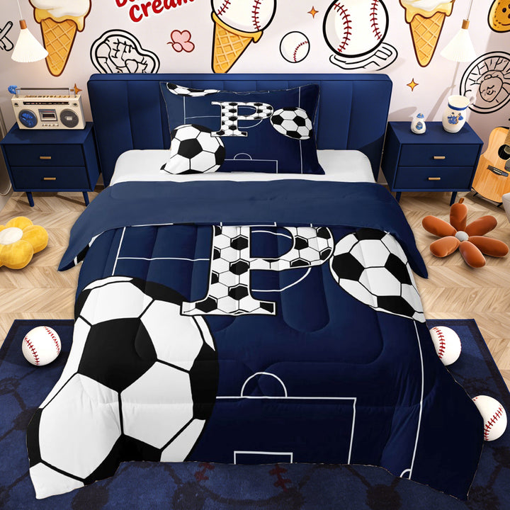 Erosebridal Kids Est Soccer Sleep Twin Comforter Sets, Cute Initial P Bedding Set, Blue, 2 Pieces