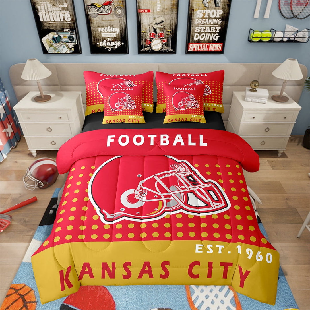 7 Piece Bed in a Bags Twin Football Sports Bedding Sets Teen Football Lover Comforter Set with Sheets Football Team Sports Game Bed Set American Football City Sheets(Houston)
