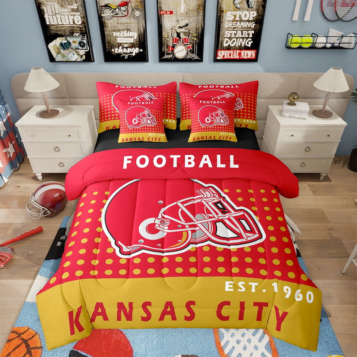 7 Piece Bed in a Bags Twin Football Sports Bedding Sets Teen Football Lover Comforter Set with Sheets Football Team Sports Game Bed Set American Football City Sheets(Houston)