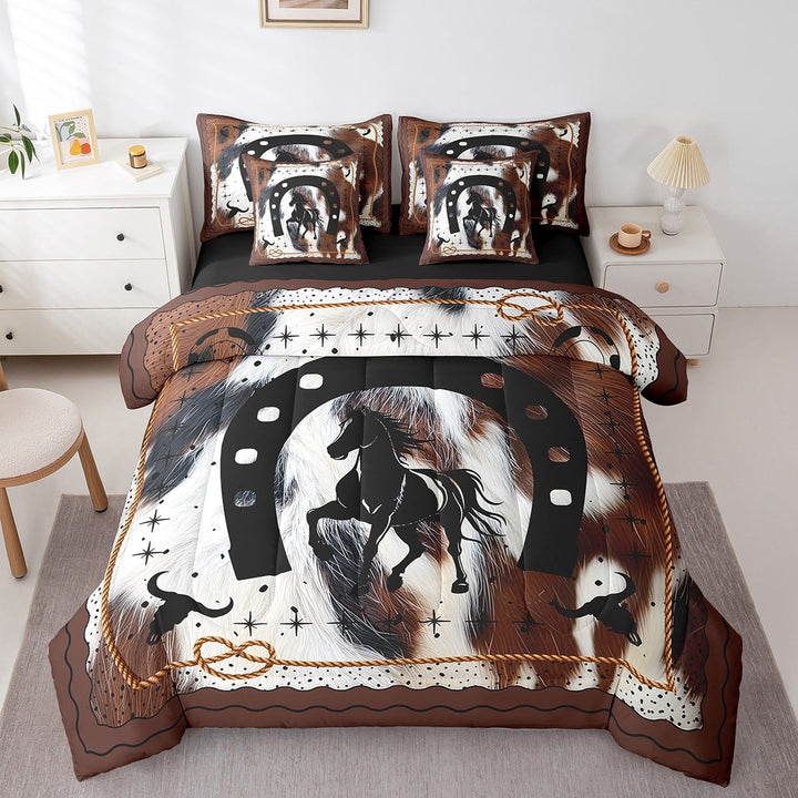 7 Piece Western Bed in a Bag Twin Size Horse Cowboy Bedding Sets Rustic Farmhouse Comforter Set with Sheets Animal Farmstyle Country West Bed Set Tribal Aztec Geometry Sheets