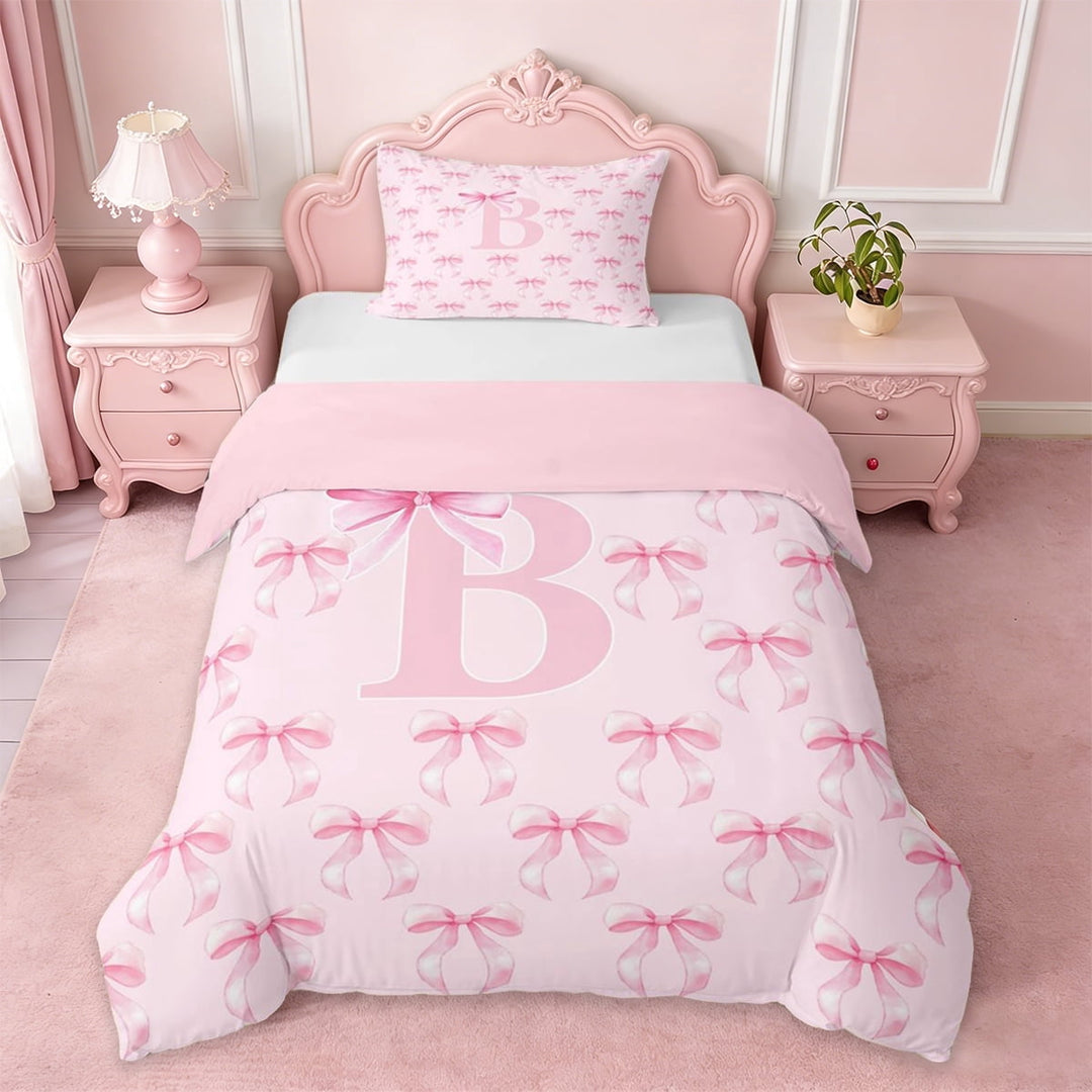 Erosebridal Coquette Bow Twin Bedding For Kids,Pink Letter B Monogram Duvet Cover Set,Pink Reversible,2-Piece(No Comforter)