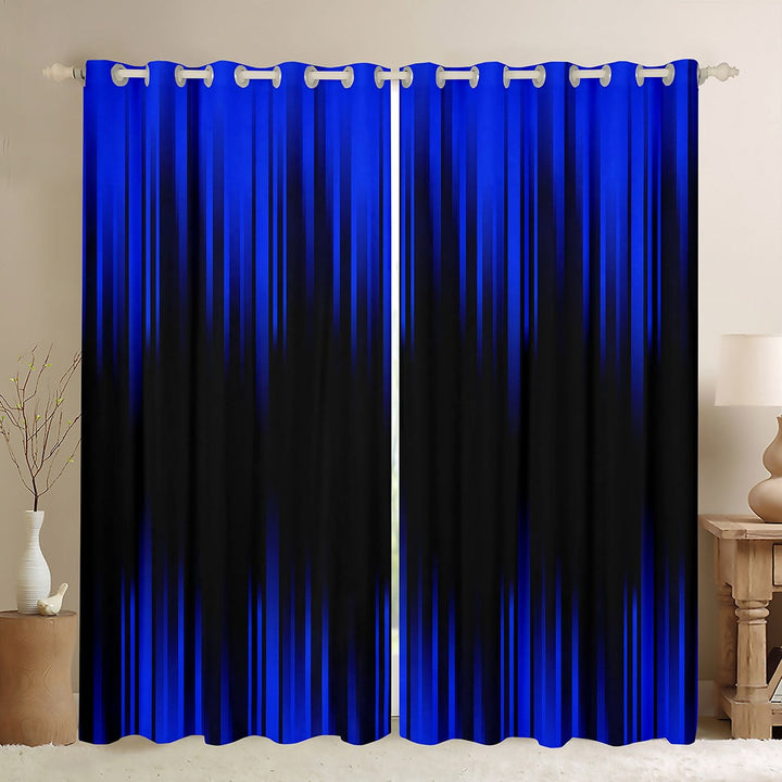 Abstract Ombre Curtains 30%-50% Blackout Royal Blue Black Curtains &amp; Drapes Bedroom,Gradient Geometry Striped Window Curtains,Geometric Stripes Window Treatments