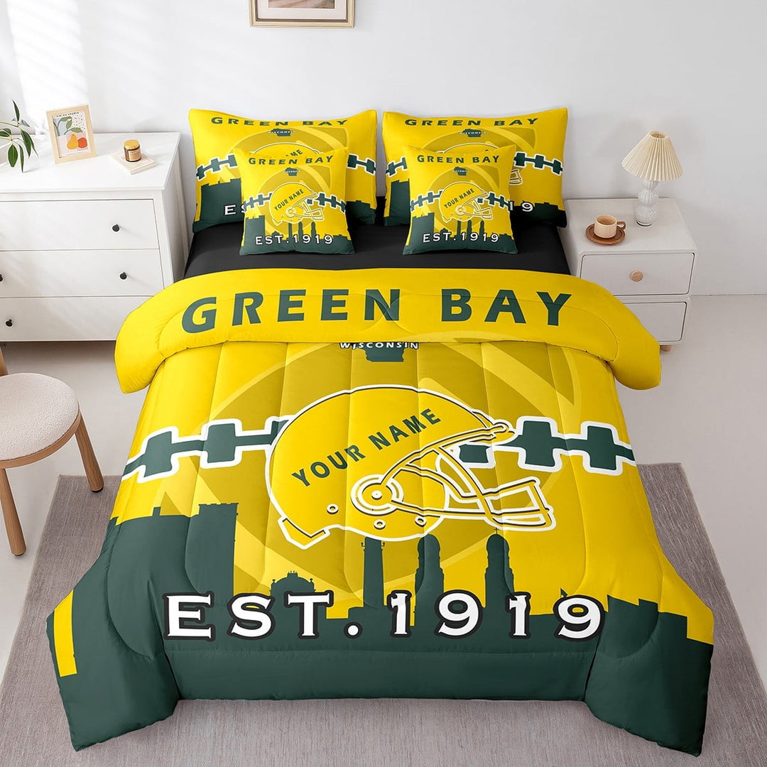 Erosebridal 7 Pcs Comforter Set Twin Size,Customized American Football Bed in a Bag with Flat Sheet and Fitted Sheet and Adults,Sports Bedding Set with Pillowcase and Sham(Green Bay)