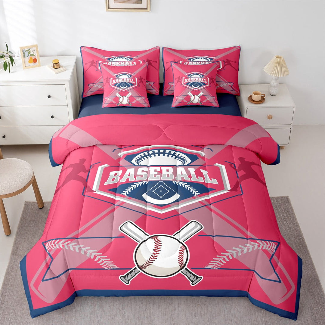 Baseball 7 Piece Bedding Sets Baseball Player Comforter Bed in a Bag Sports Printed Quilt with Sheet Set, Teen Bedroom Decor,Twin 7Pcs,Cleveland
