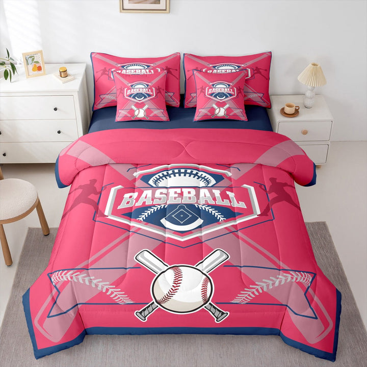 Baseball 7 Piece Bedding Sets Baseball Player Comforter Bed in a Bag Sports Printed Quilt with Sheet Set, Teen Bedroom Decor,Twin 7Pcs,Cleveland