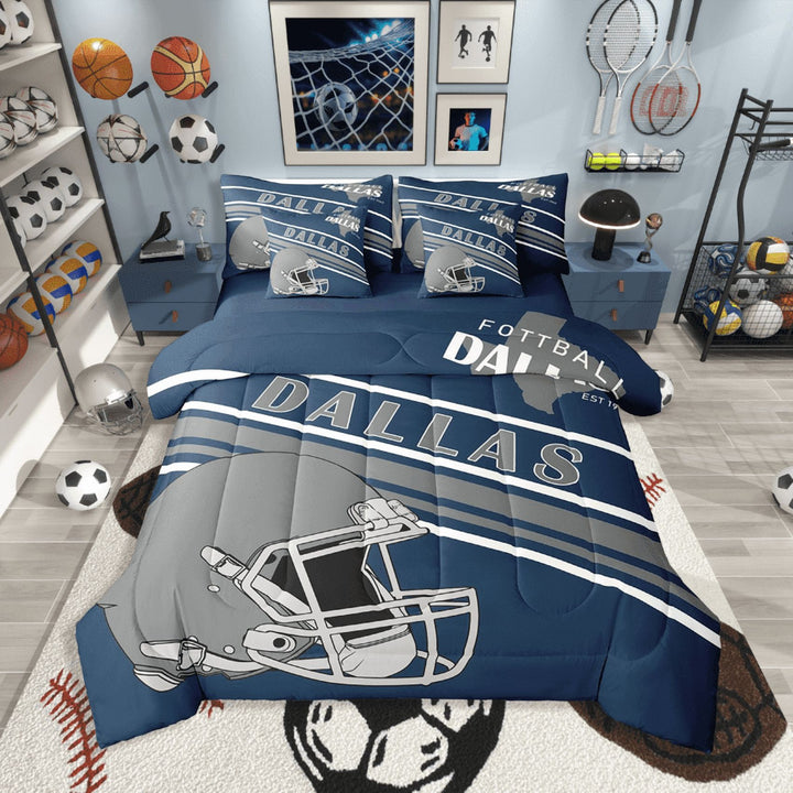 Erosebridal Ball Game Football Bedding Sets Twin Size,Blue White Comforter Sets with Sheets,Sport Theme Decor,Reversible,Breathable,7pcs