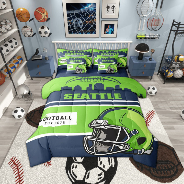 Erosebridal Eat Sleep Bed in a Bag, American Football Bed Set, Sports Lover Reversible Comforter Sets, Ultra Soft Bedroom Decorative, 7pcs