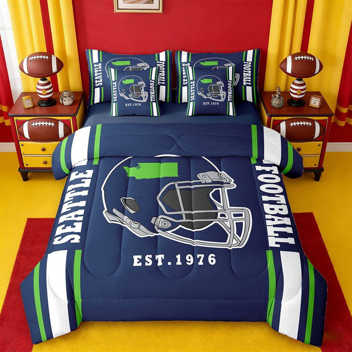 Erosebridal Rugby City Silhouette Bedding Twin Size,Sports Theme Comforter Sets with Sheets,Seattle Bedding Sets Twin Size For Teens,Ultra Soft Bedroom Decor Reversible,7pcs