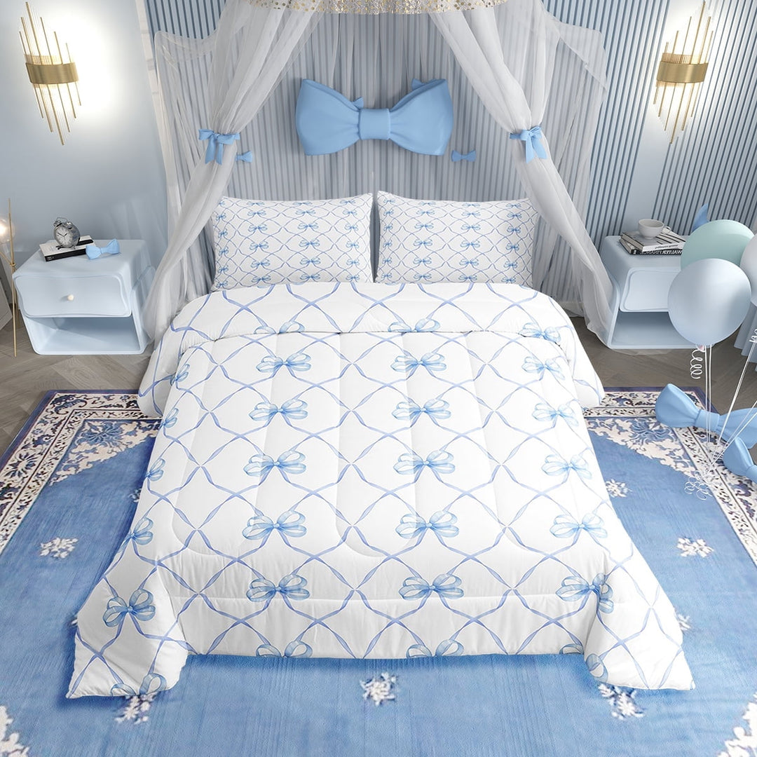 Bowknot Comforter Set Twin Bow Knot Bedding Butterfly Knot Bow Tie Bedding Comforter Sets Aesthetic Coquette Bedroom Decor Geometric Cartoon Blue Duvet Insert