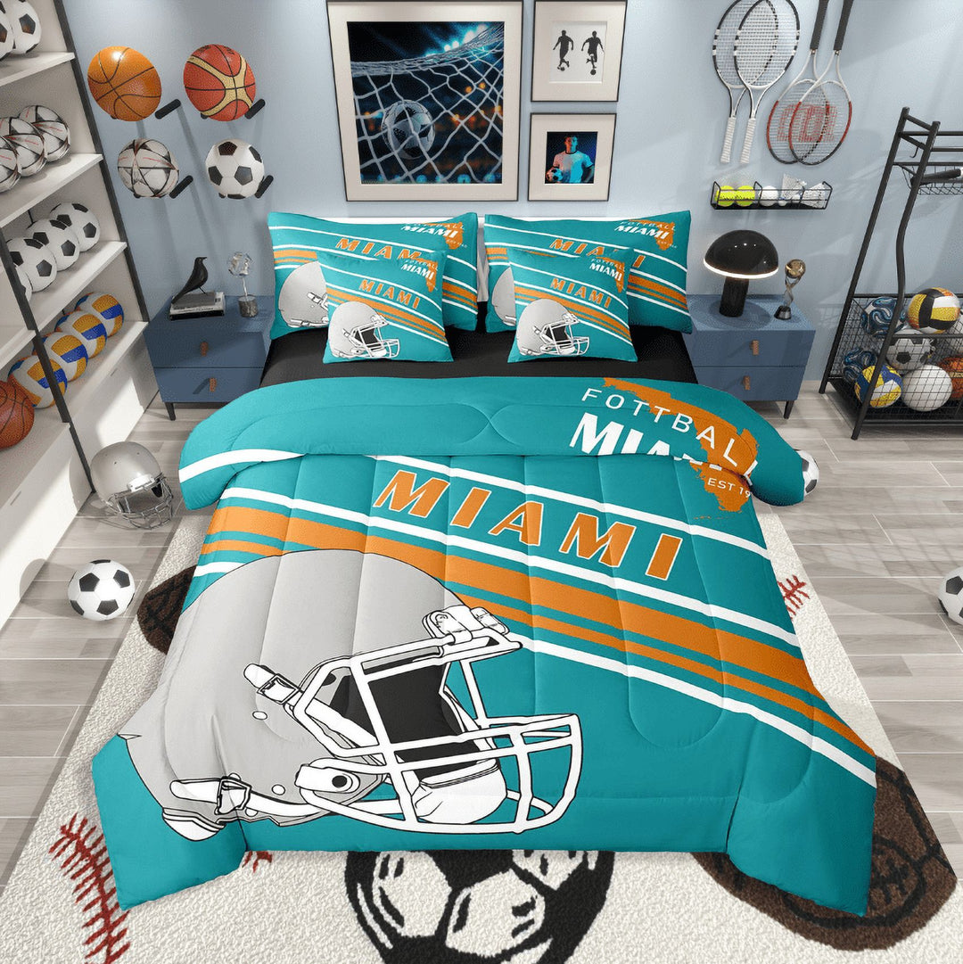 Erosebridal Football City Miami Bedding Sets Twin Size,Ball Gamer Comforter Sets with Sheets,Teen Bedroom Decor,Reversible,Breathable,7pcs