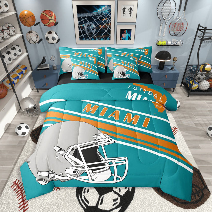 Erosebridal Football City Miami Bedding Sets Twin Size,Ball Gamer Comforter Sets with Sheets,Teen Bedroom Decor,Reversible,Breathable,7pcs
