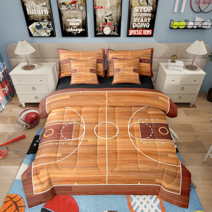 Erosebridal Basketball Sheet Set Sports Games Bedding Set Bedroom Decor Ball Themed Court Comforter 7 Pieces Brown Print Twin Size