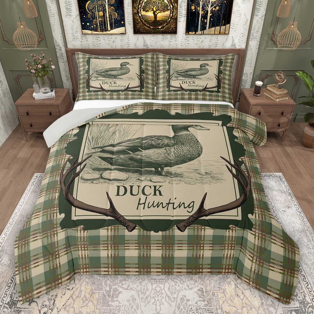 Erosebridal Duck Hunting Queen Comforter Set, Rustic Farmhouse Bedding Comforter Set, Gray Reversible, 1 Comforter and 2 Pillowcases