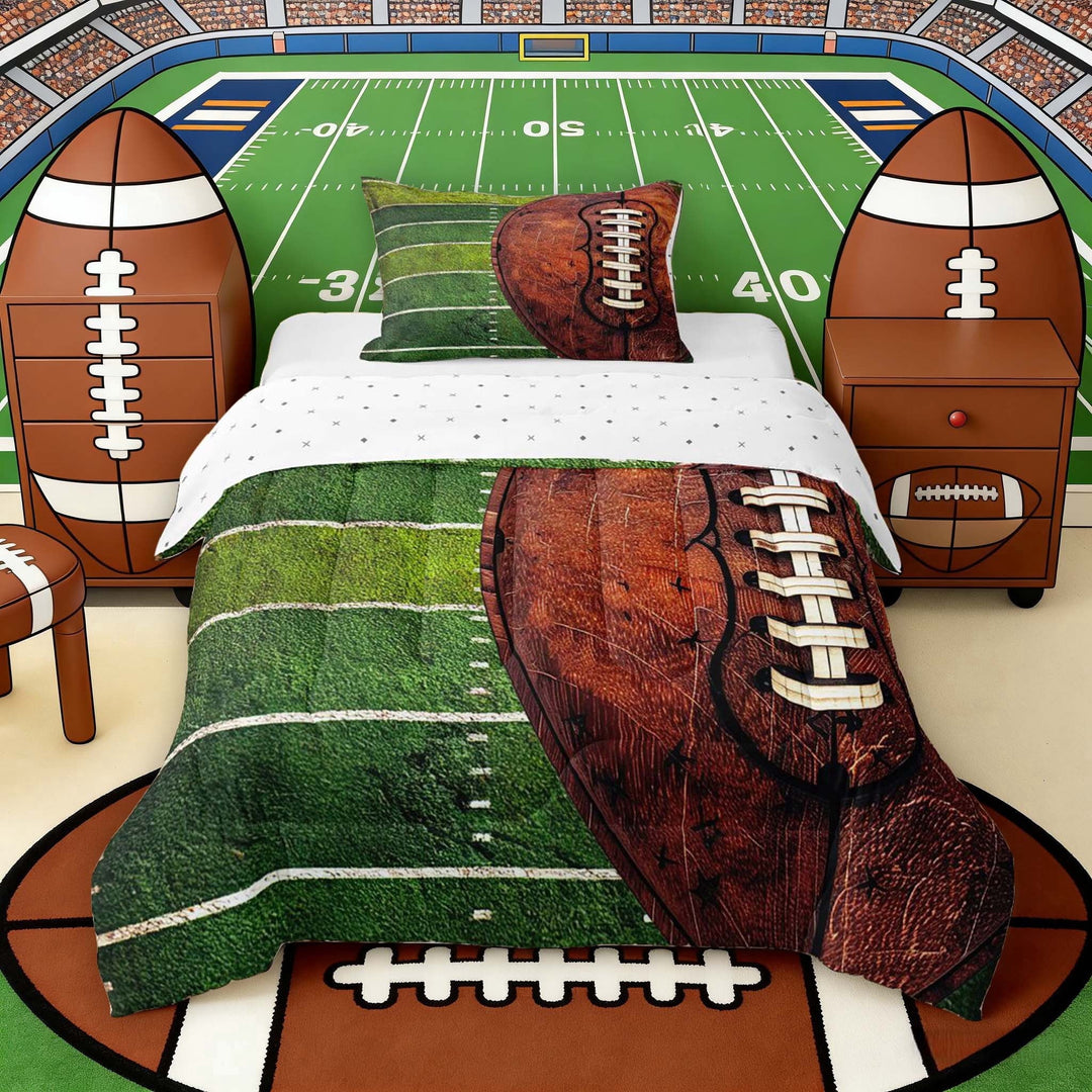 Erosebridal Wooden Football Field Twin Comforter Sets, Sport Bedding Set for Boys and Men, Reversible 2pcs, 1 Comforter and 1 Pillowcase