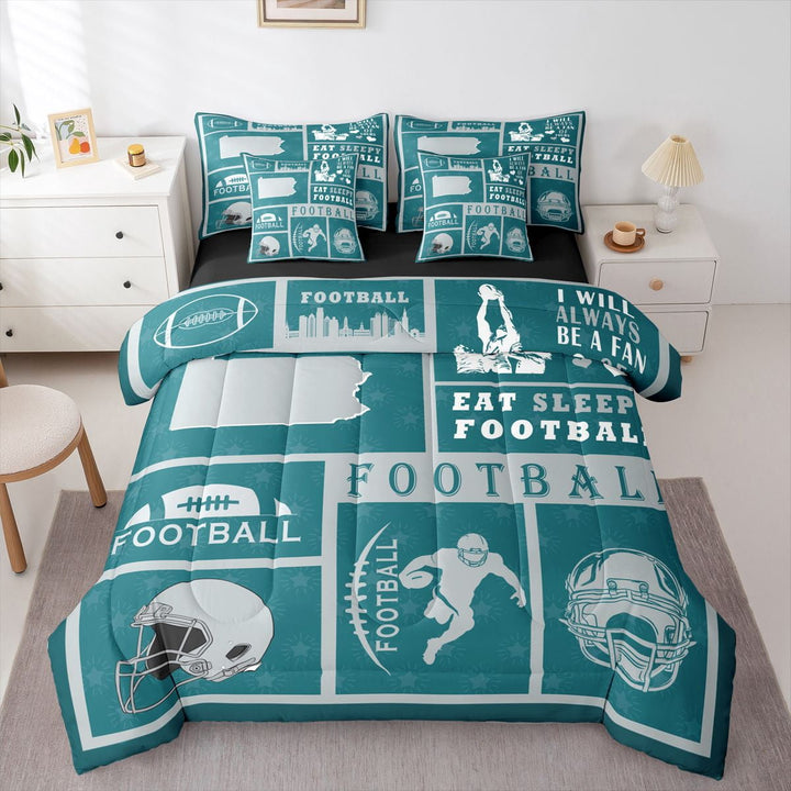 Erosebridal 7Pcs Football Bedding Set s,Twin Size Comforter Set with Sheets and Pillowcase,7Pcs Bed in a Bag,Rugby ren Bed Set, Sports Comforter