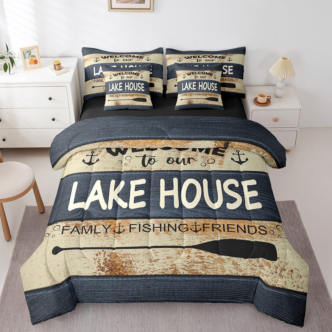 Erosebridal Vintage Paddle Bedding Sets Twin Size,Lake House Comforter Sets with Sheets,Lodge Cabin Bed in a Bag Twin size,Lightweight Rustic Room Decorative,Reversible,7pcs