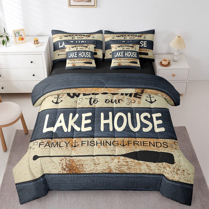 Erosebridal Vintage Paddle Bedding Sets Twin Size,Lake House Comforter Sets with Sheets,Lodge Cabin Bed in a Bag Twin size,Lightweight Rustic Room Decorative,Reversible,7pcs