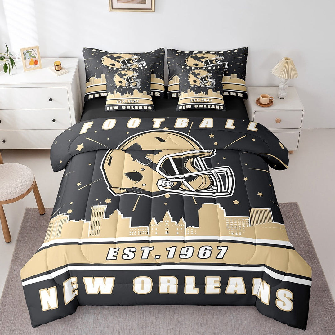 Erosebridal New Orleans Soccer City Bedding, American Football Bed in a Bag, Vintage Rugby Reversible Bed Set, Microfiber Room Decorative, 7pcs