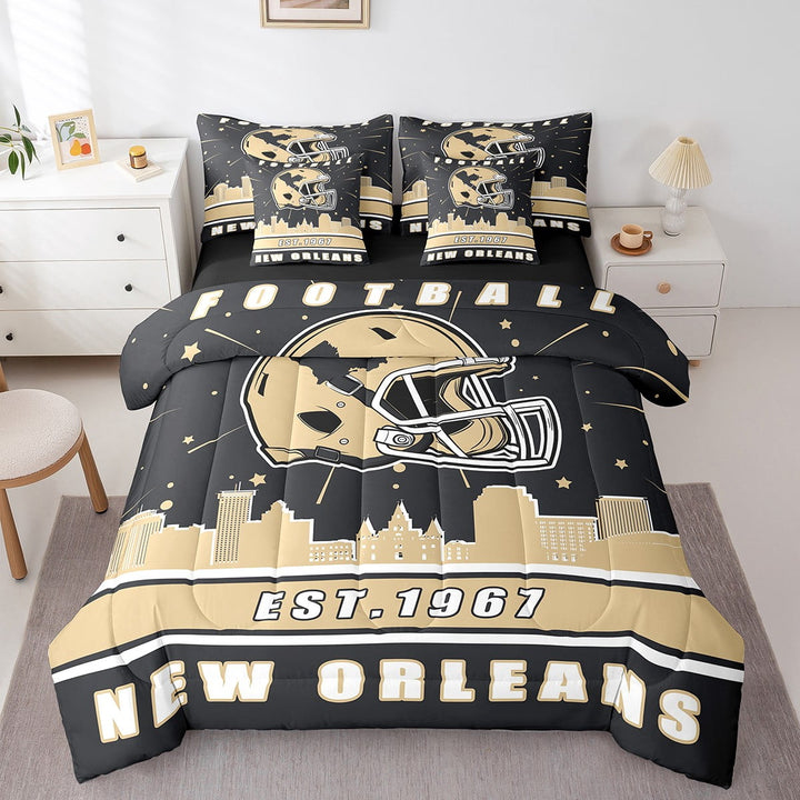 Erosebridal New Orleans Soccer City Bedding, American Football Bed in a Bag, Vintage Rugby Reversible Bed Set, Microfiber Room Decorative, 7pcs
