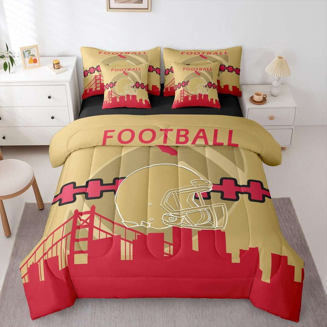 7 Pcs Comforter Set Full Size, Bed in a Bag with Flat Sheet and Fitted Sheet and Adults,Football Bedding Set with Pillowcase and Sham(San Francisco)