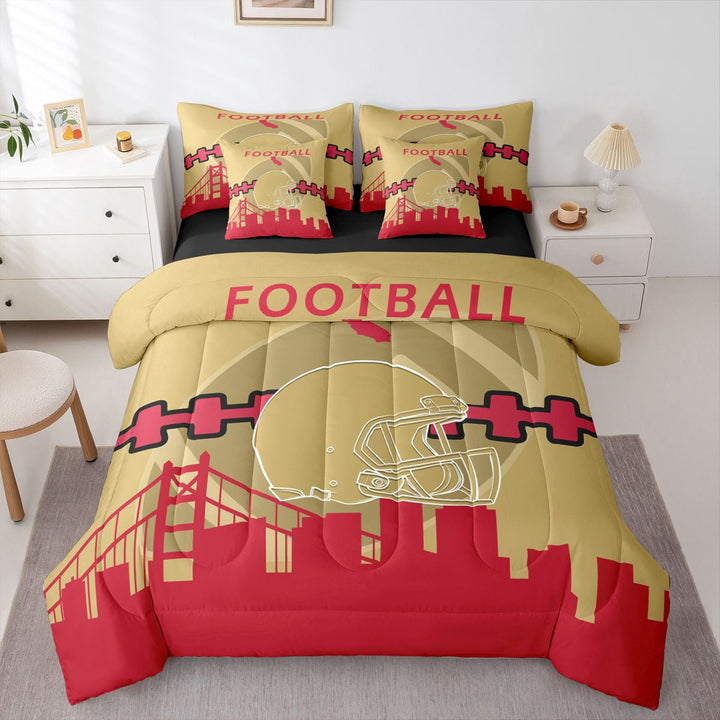 7 Pcs Comforter Set Full Size, Bed in a Bag with Flat Sheet and Fitted Sheet and Adults,Football Bedding Set with Pillowcase and Sham(San Francisco)