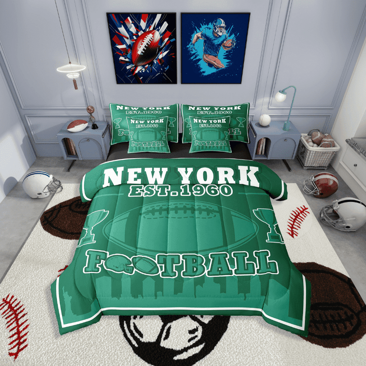 Erosebridal Teen Ball Gaming Football Bedding Sets Twin Size,Sport Game Comforter Sets with Sheets,Gamer Decoration(New York),Reversible,Lightweight,7-Piece