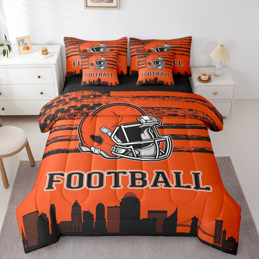 Erosebridal Sports Theme Bedding Twin Size,American Football Comforter Sets with Sheets,Cincinnati Bedding Sets Twin Size For Kids Boys,Microfiber Bedroom Decorative Reversible,7pcs