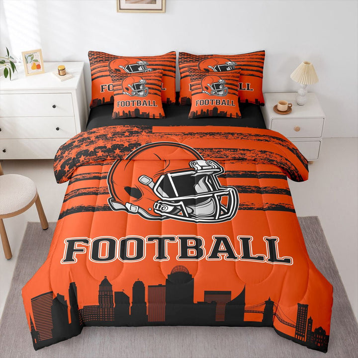 Erosebridal Sports Theme Bedding Twin Size,American Football Comforter Sets with Sheets,Cincinnati Bedding Sets Twin Size For Kids Boys,Microfiber Bedroom Decorative Reversible,7pcs