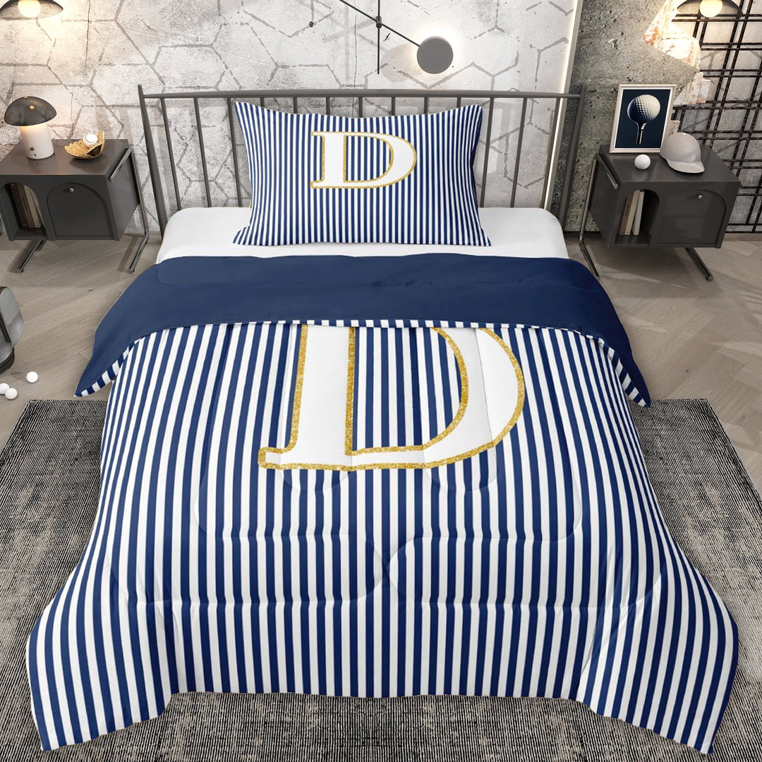 Erosebridal Initial D Letter Kid Twin Comforter Sets, Abstract Stripe Bedding Set, 2-Piece