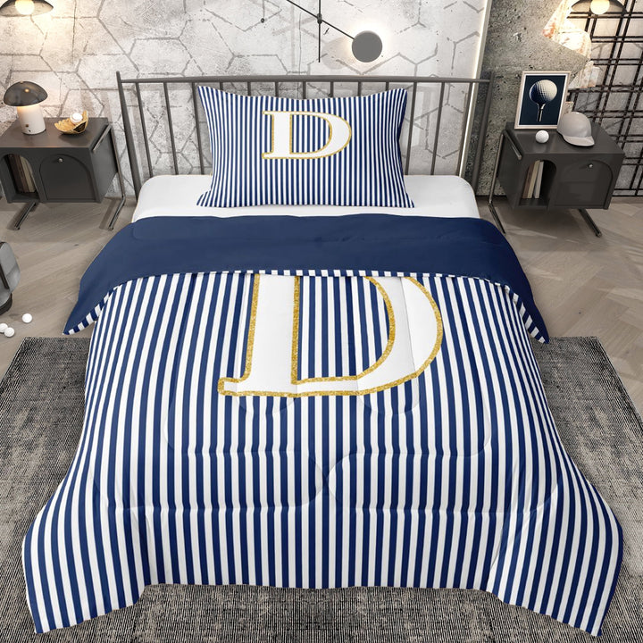 Erosebridal Initial D Letter Kid Twin Comforter Sets, Abstract Stripe Bedding Set, 2-Piece