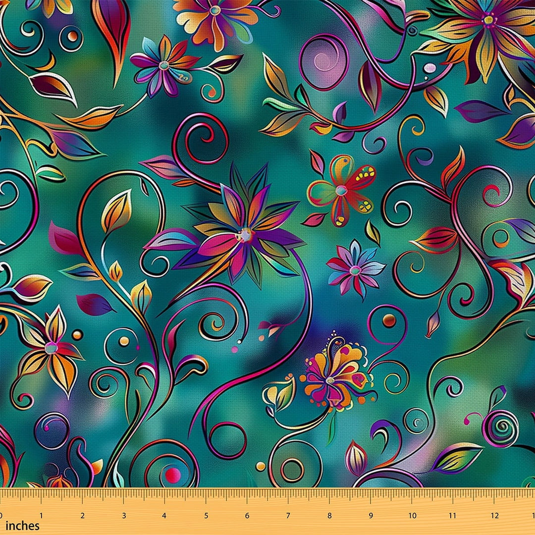Castle Fairy Chic Flower Fabric by the Yard 3 Yards for Teenager,Exotic Style Sewing Fabric,Bohemian Theme Fabric for Sewing,Super Cozy Room Decor