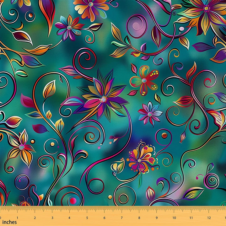 Castle Fairy Chic Flower Fabric by the Yard 3 Yards for Teenager,Exotic Style Sewing Fabric,Bohemian Theme Fabric for Sewing,Super Cozy Room Decor