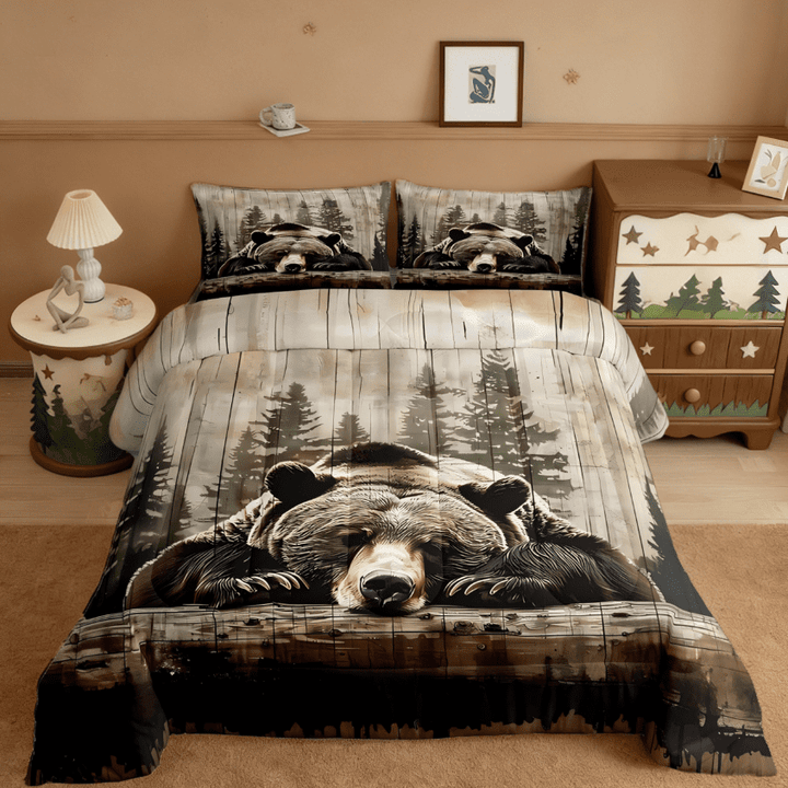 Manfei Grizzly Bear Twin Comforter Sets,Wild Animal Hunting Western Cabin Bedding Set For Kids Boys Teens Reversible 2pcs