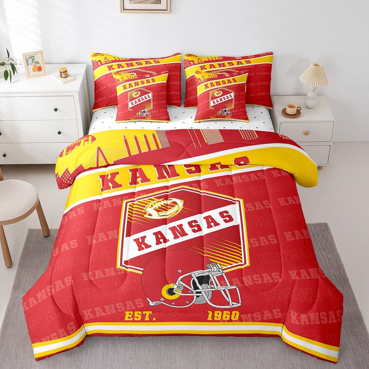 Erosebridal Sport Football Bedding Sets Twin Size,Ball Game Comforter Sets with Sheets,Room Decorative (Kansas),Reversible,7pcs
