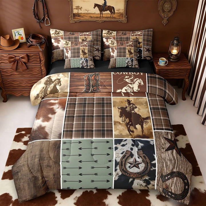 Erosebridal Rustic Cow Hide 7-Piece Twin Bedding Sets,Western Texas Star Cowhide Print Bedding Comforter Set For Cowboy Cowgirl,Reversible Black