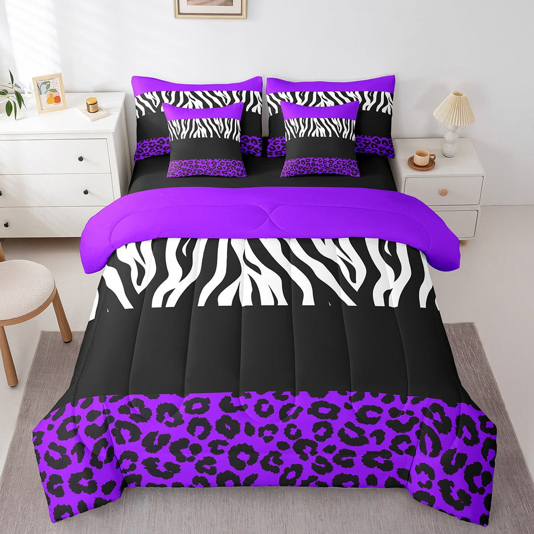 Erosebridal Teens Leopard Print Bedding Sets Twin Size, Wildlife Comforter Sets with Sheets, Geometry Striped Decor, Reversible 7pcs