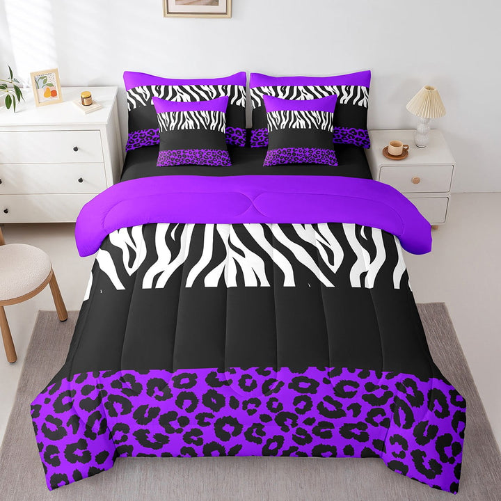 Erosebridal Teens Leopard Print Bedding Sets Twin Size, Wildlife Comforter Sets with Sheets, Geometry Striped Decor, Reversible 7pcs