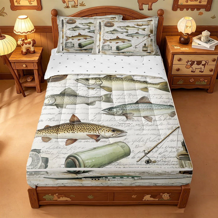 meiyoeat Rustic Pike Fish Zipper Twin Comforter Sets with Fitted Sheet and 2 Pillowcases For Kids,Vintage Farmhouse Fishing Zipper Bedding Set For Adults,Reversible,4 Pieces