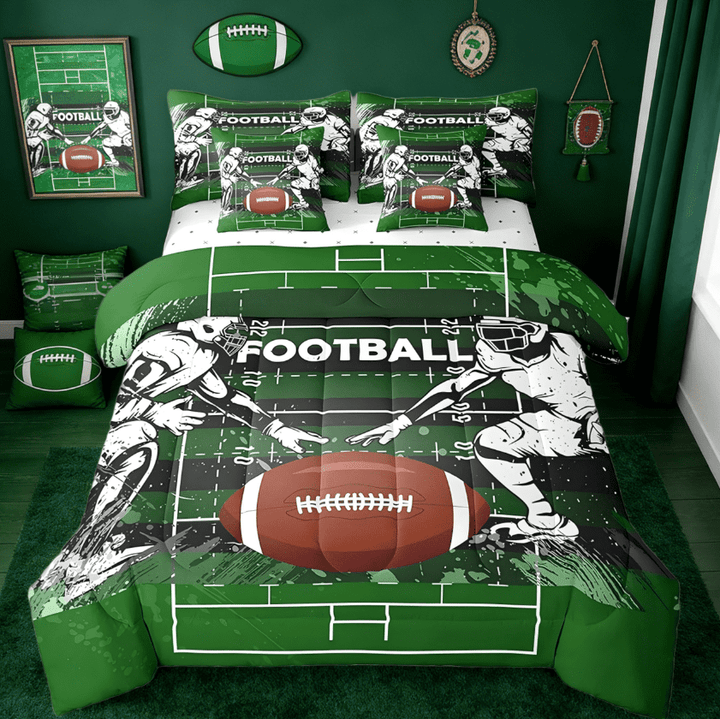 Manfei Football 7-Piece Bedding Comforter Set Boys Rugby For Kids Teens,Sports Themed Rugby Player King Bedding Sets Reversible