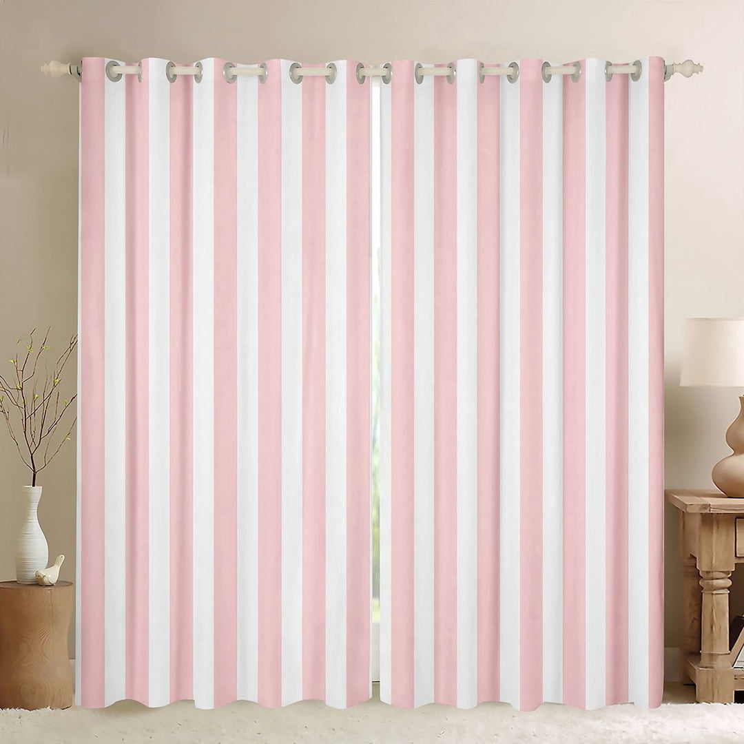 Manfei Geometric Stripe Kitchen Curtains,Contemporary Minimalist Black Out Curtains Pack of 2 (42x63 Each), Pink White