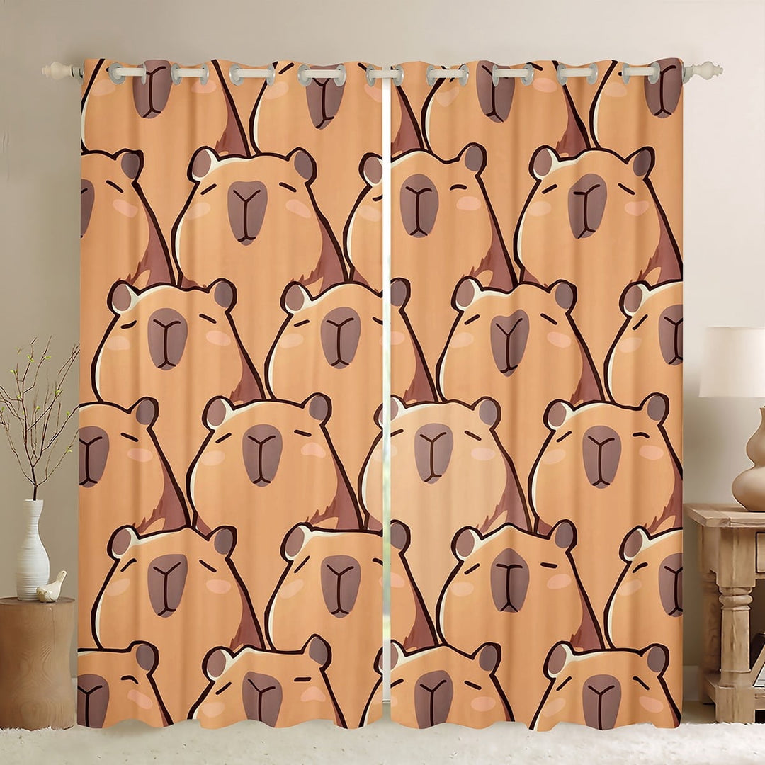Manfei Kawaii Capybara Curtains Pack of 2 (42x84 Each),Capybara Lovers Curtains Blackout,Cartoon Animals Lovers Bedroom Curtains For Boys Girls,,Microfiber Bedroom Decor