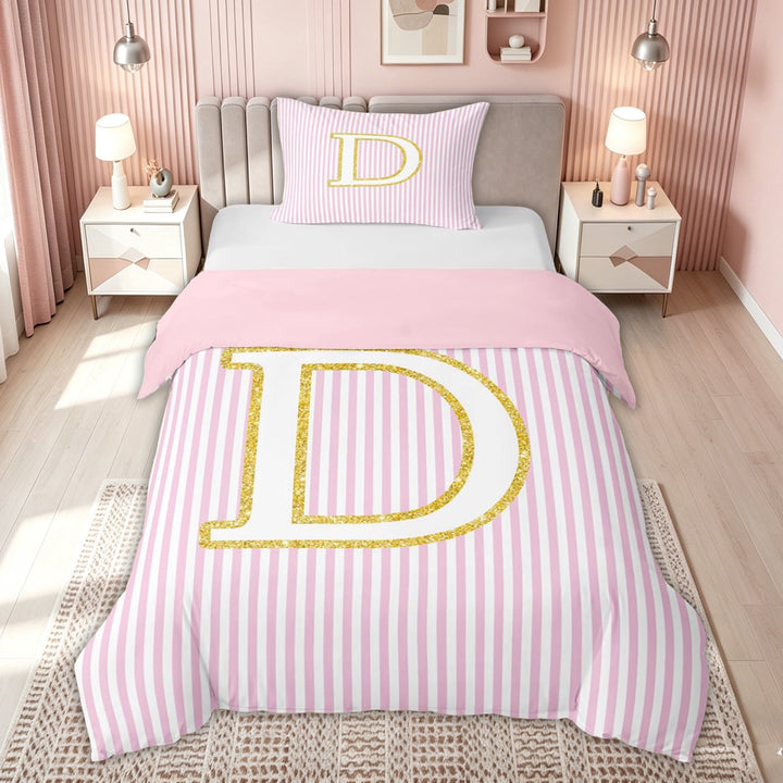 meiyoeat Preppy Letter D Bedding for Kids Girls Women, Gold Glitter Duvet Cover Full for Bedroom, Pink Reversible, 3pcs