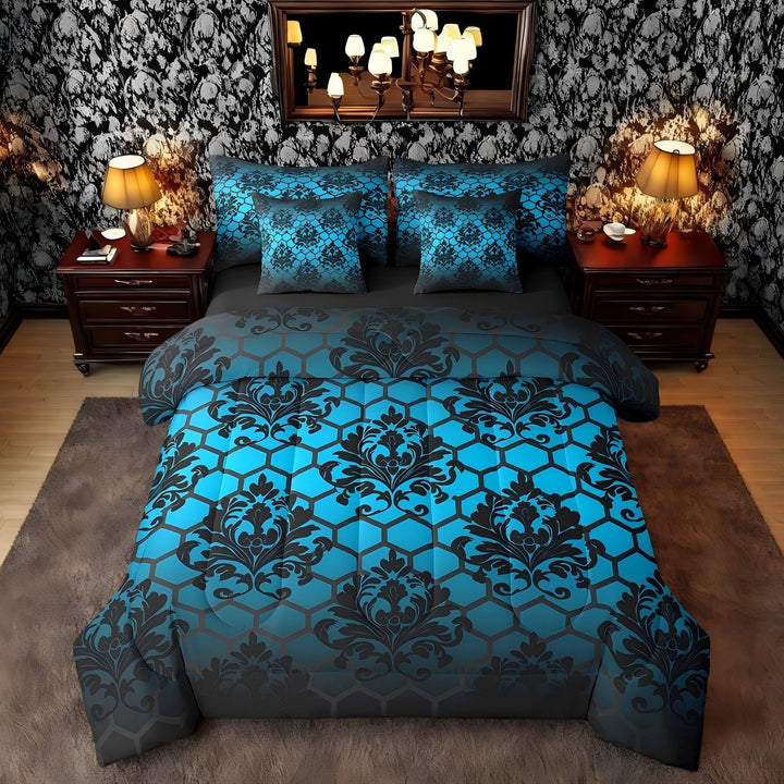 Erosebridal Retro Damask Bedding Twin Size, Honeycomb Geometry Bed in a Bag Twin size, Bohomian Style Decor, Reversible