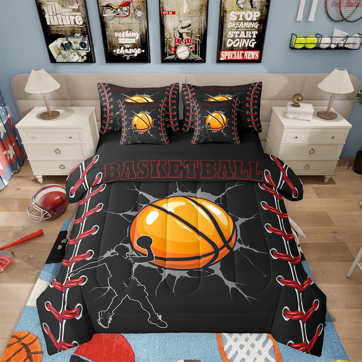 Erosebridal Ball Sports Bedding Sets Twin Size s, Basketball Lovers Comforter Sets with Sheets, Gaming Badroom Decor, 7pcs