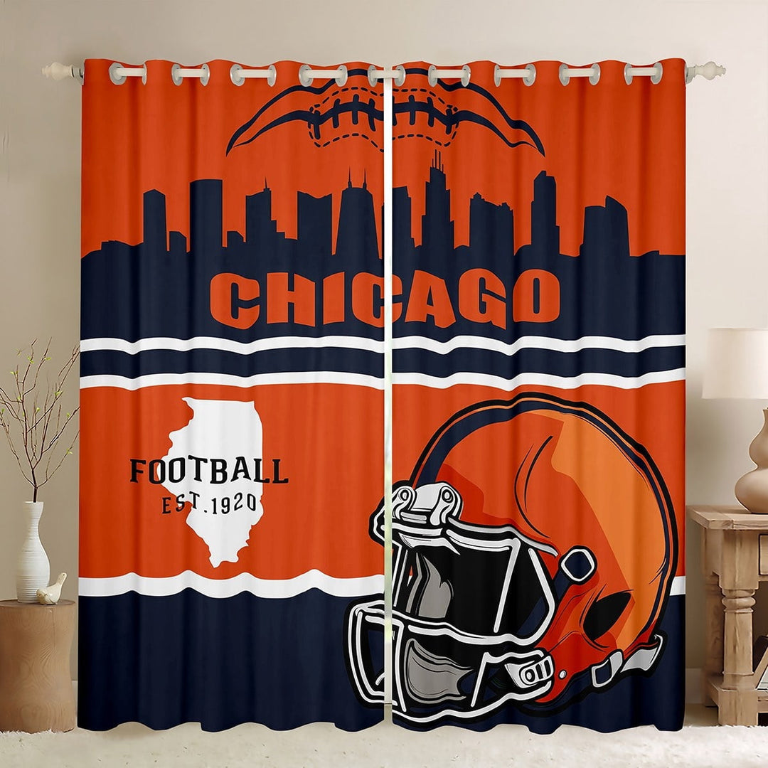 Erosebridal Football City Chicago Curtains Pack of 2 (38x45), Soccer Sport Curtains for Living Room, Navy Orange 30%-50% Black Out Curtains, Bedroom Curtains Bedroom Decoration